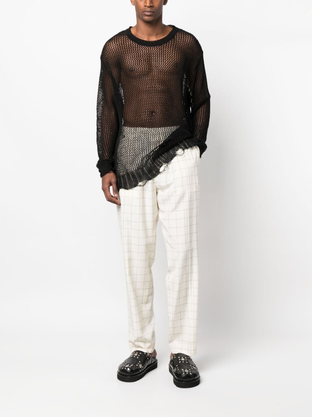 windowpane-print wide-leg trousers - 2