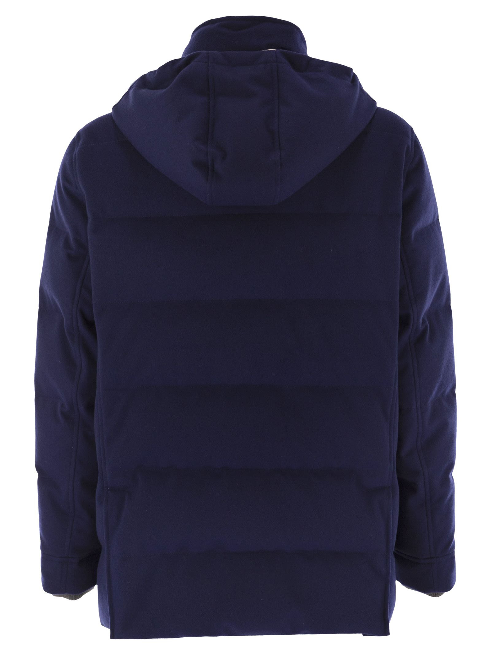 Brunello Cucinelli Men Wool Down Jacket With Detachable Hood - 2