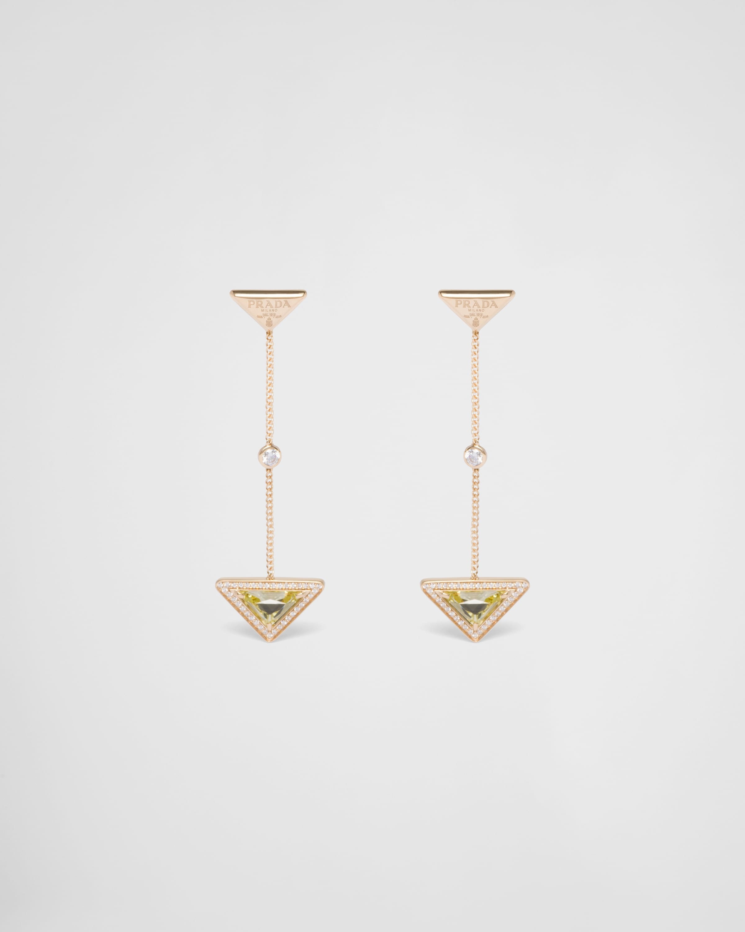 Eternal Gold drop earrings in yellow gold with diamonds and green quartz - 1