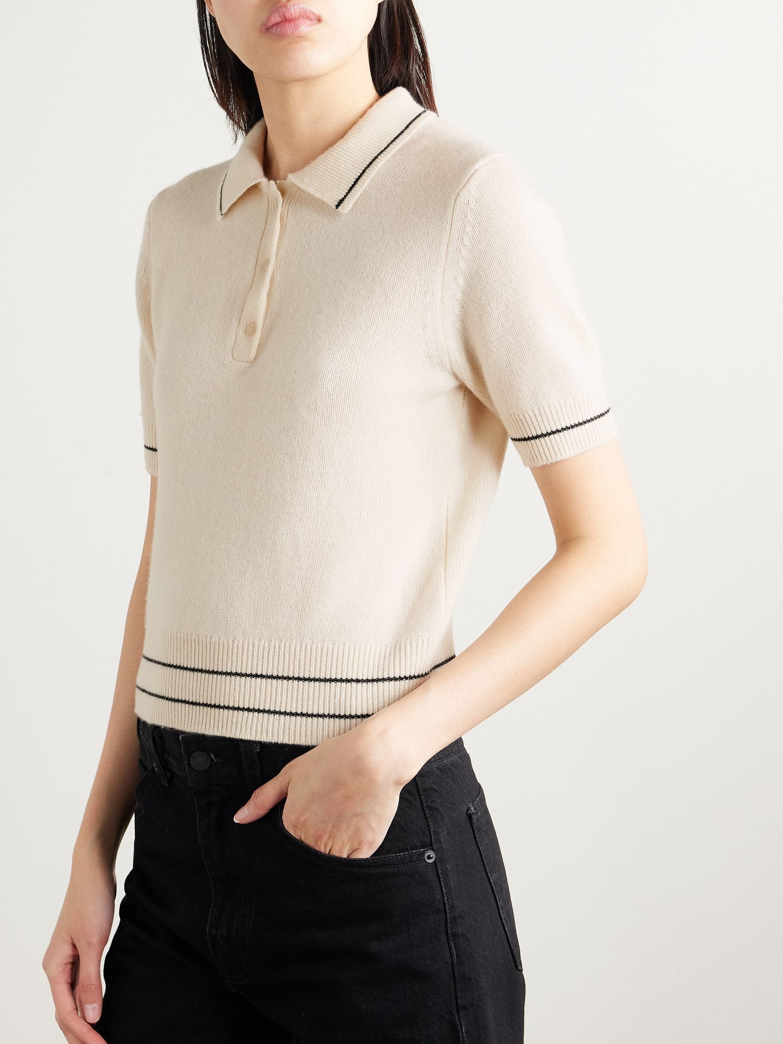Carline striped cashmere polo sweater Ivory - 3