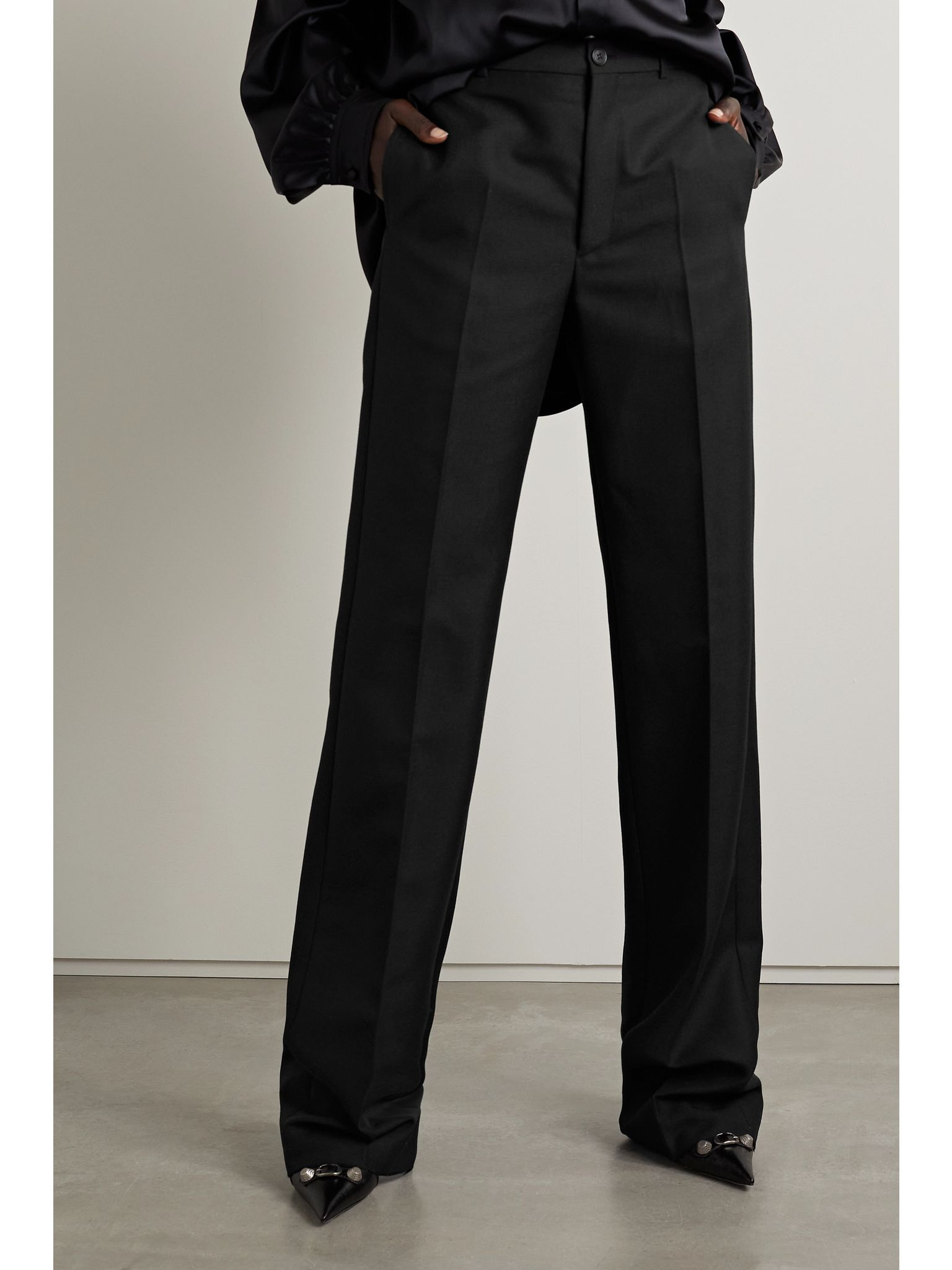 Wool and mohair-blend wide-leg pants Black - 3