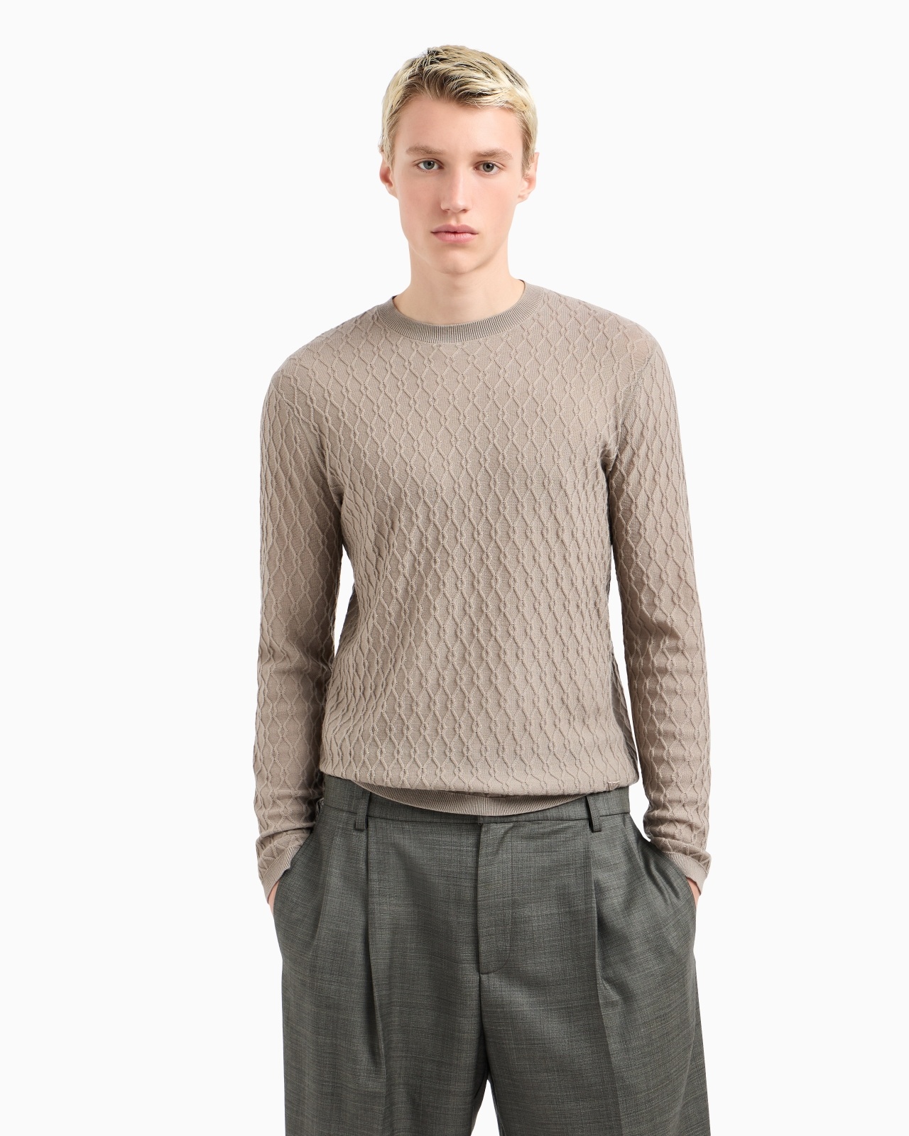 VIRGIN WOOL JUMPER WITH EMBOSSED JACQUARD PATTERN - 2