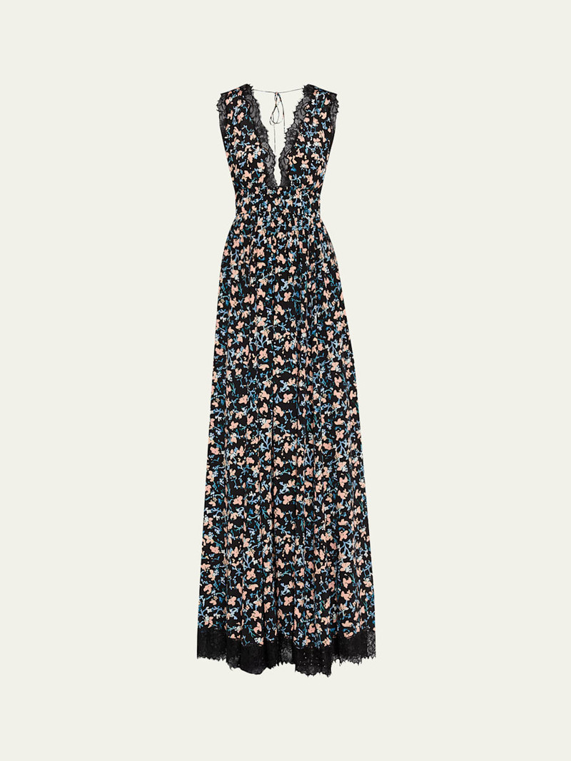 Marguerite V-Neck Silk Lace Gown 1