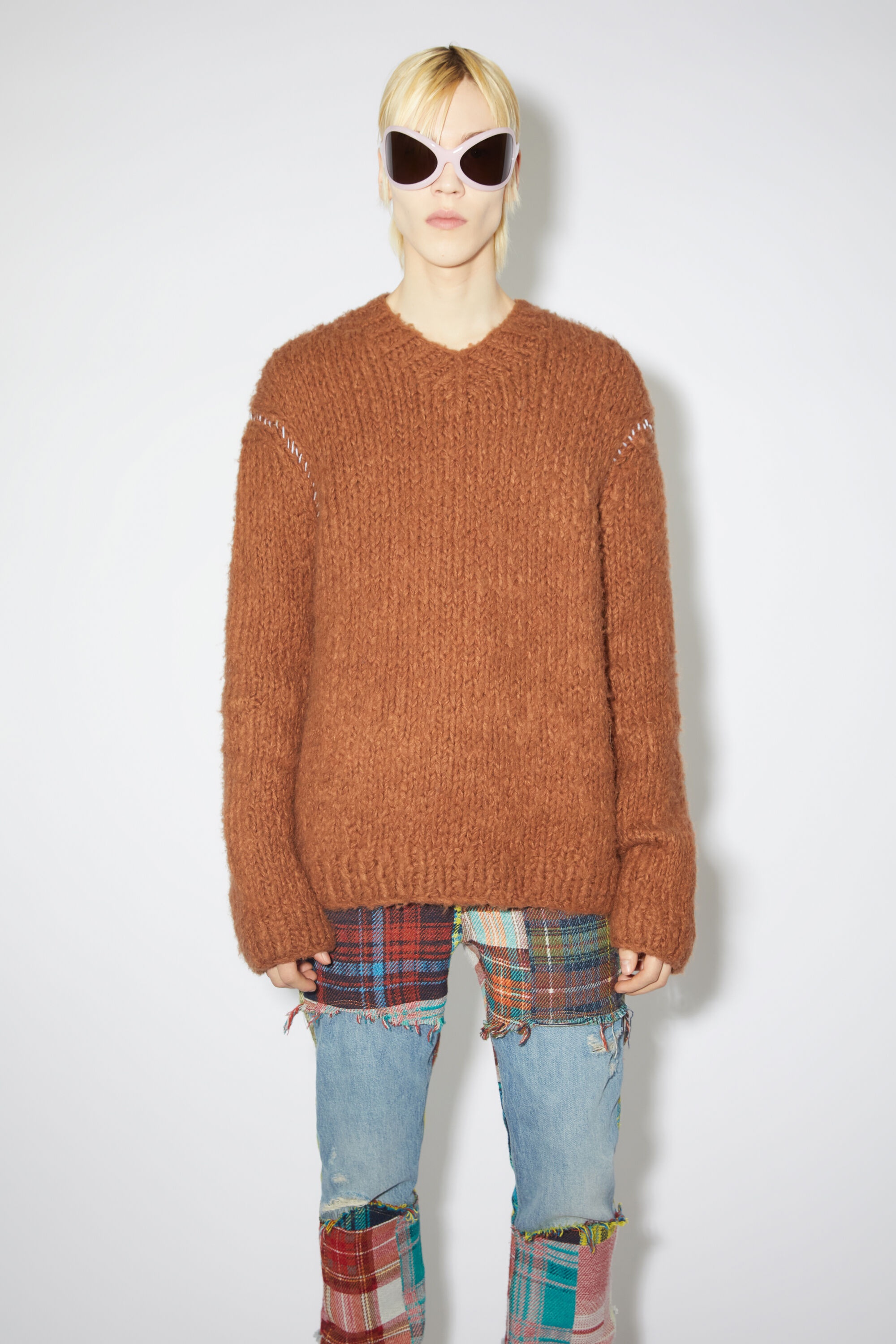 Knitted alpaca mix jumper - Ginger brown - 2