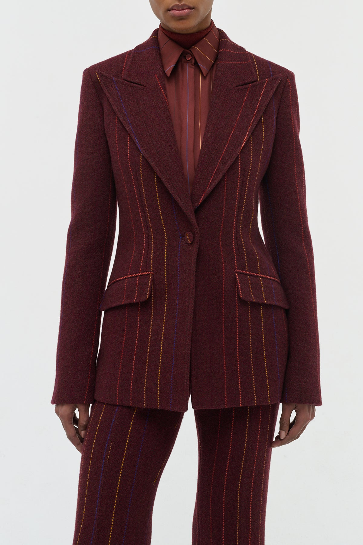 Leiva Blazer in Burnt Sienna Multi Pinstripe Wool Cashmere - 5