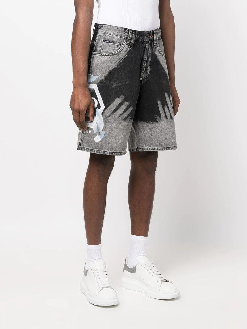bleached graphic-print denim shorts 3
