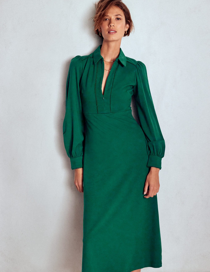 Pip Zip-Up Ponte Midi Dress-Emerald Night 5