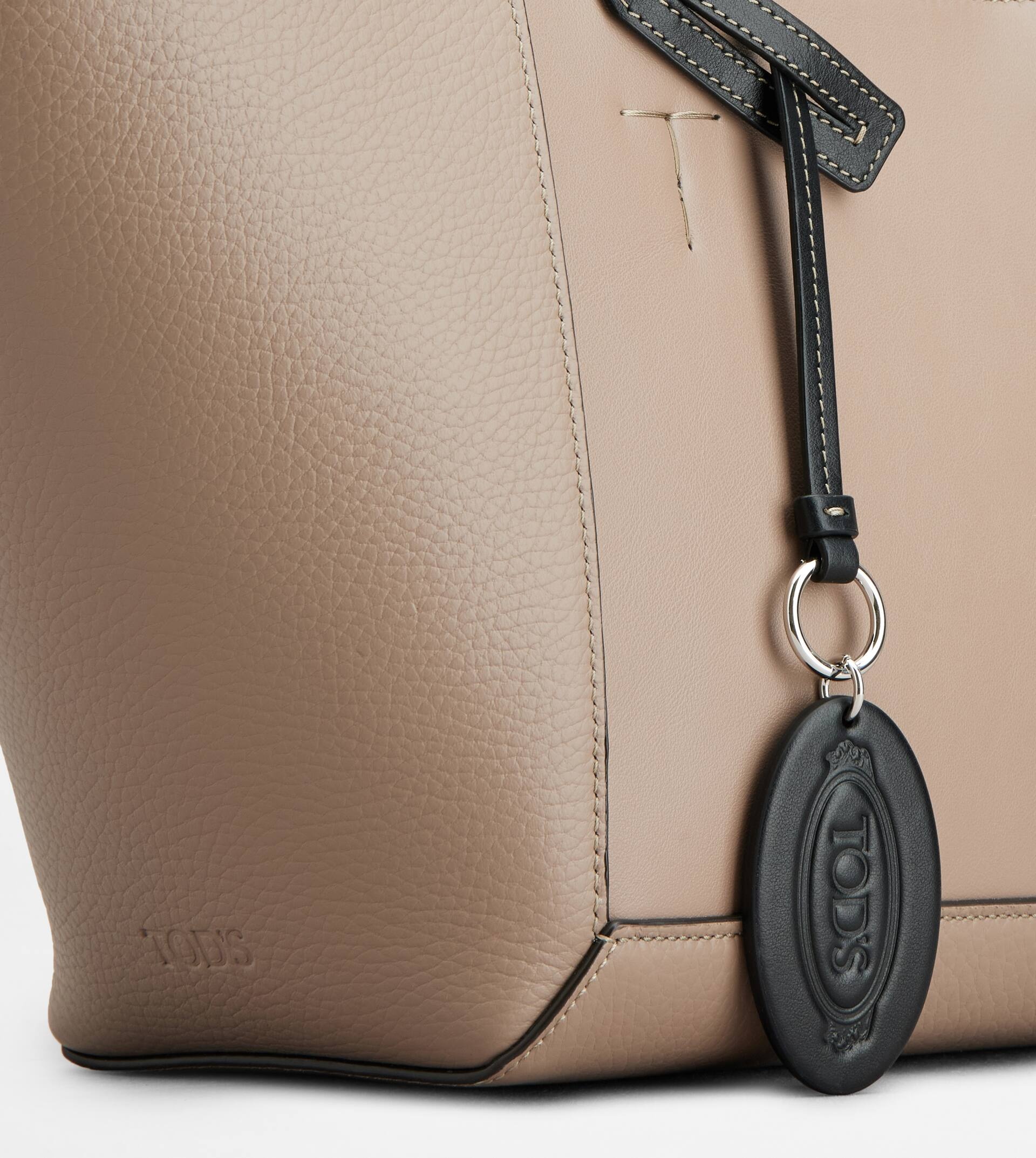 TOD'S DOUBLE UP SHOPPING BAG IN LEATHER SMALL - BEIGE, BLACK - 7