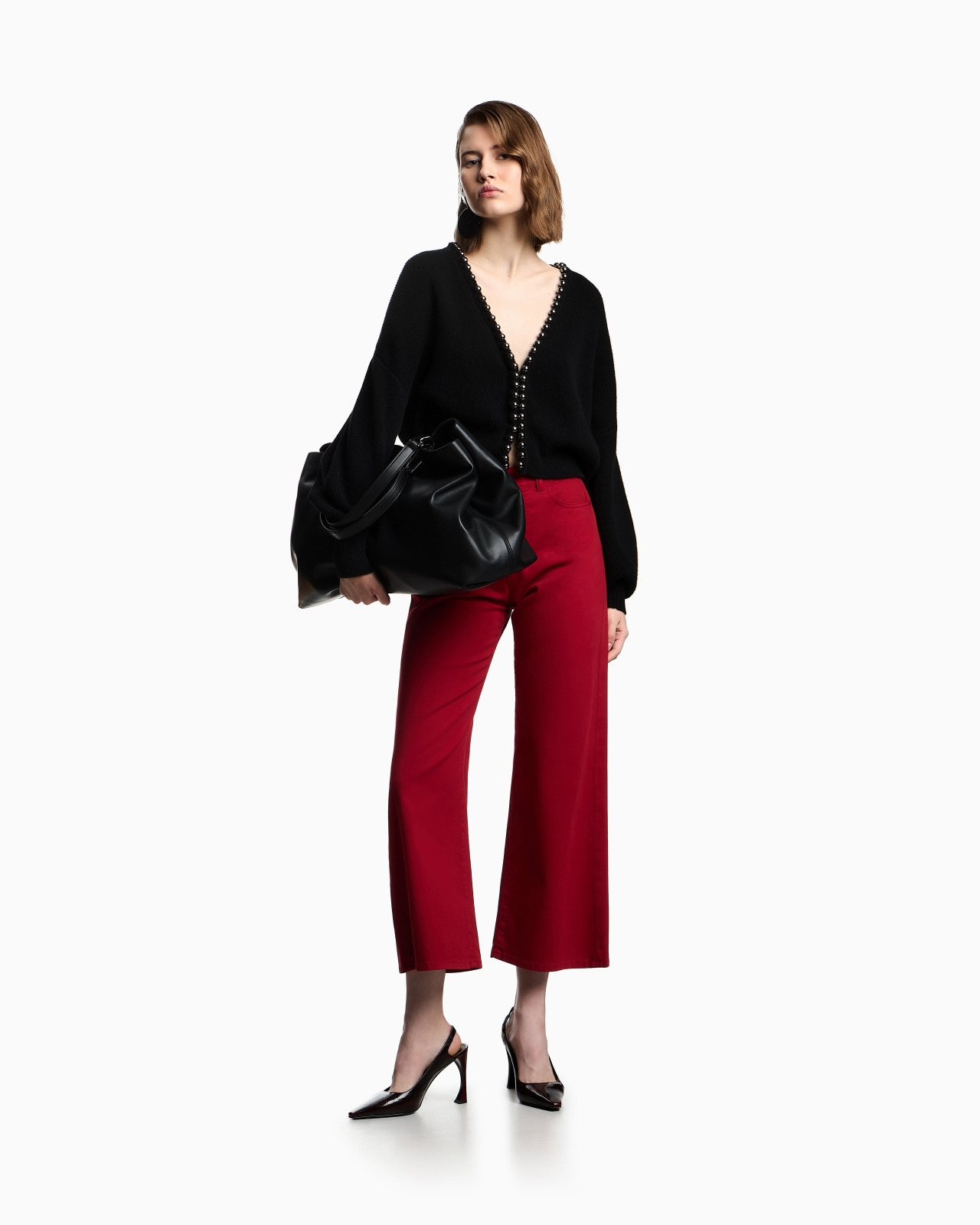 VIRGIN WOOL AND CASHMERE CARDIGAN WITH OVERSIZED METAL SPHERES - 2