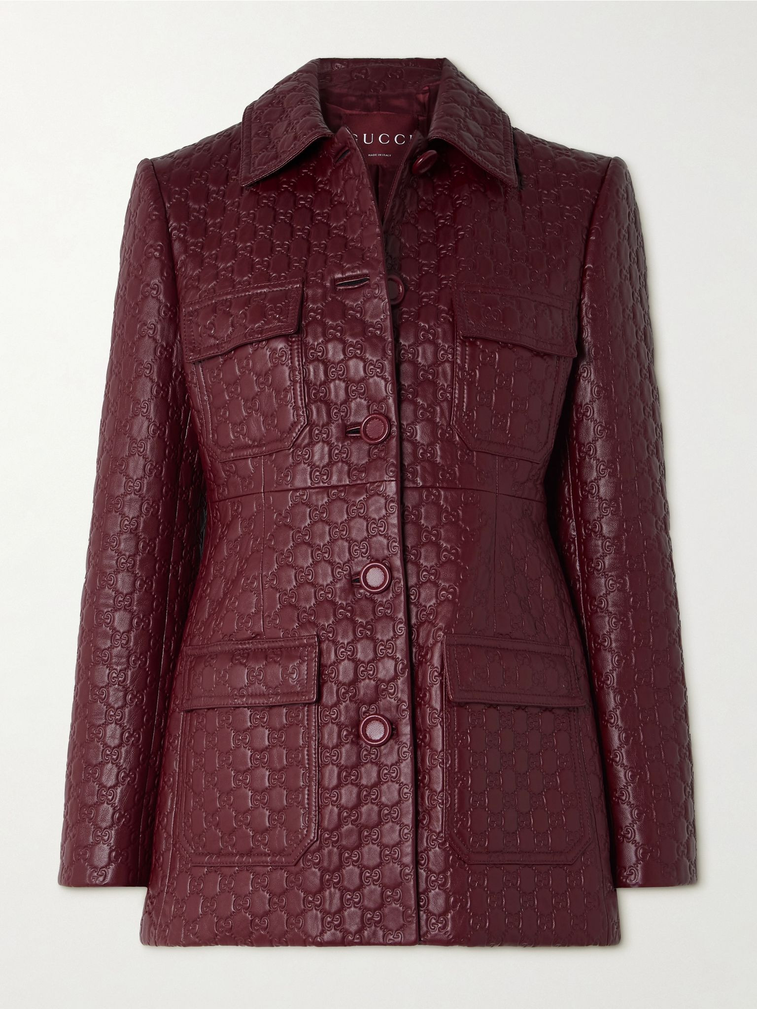 Paneled debossed leather jacket Burgundy - 1