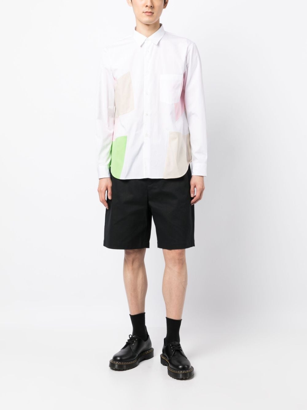 colour-block panelled cotton shirt - 2