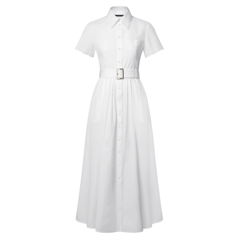 Broderie Trim Belted Shirt Dress 1