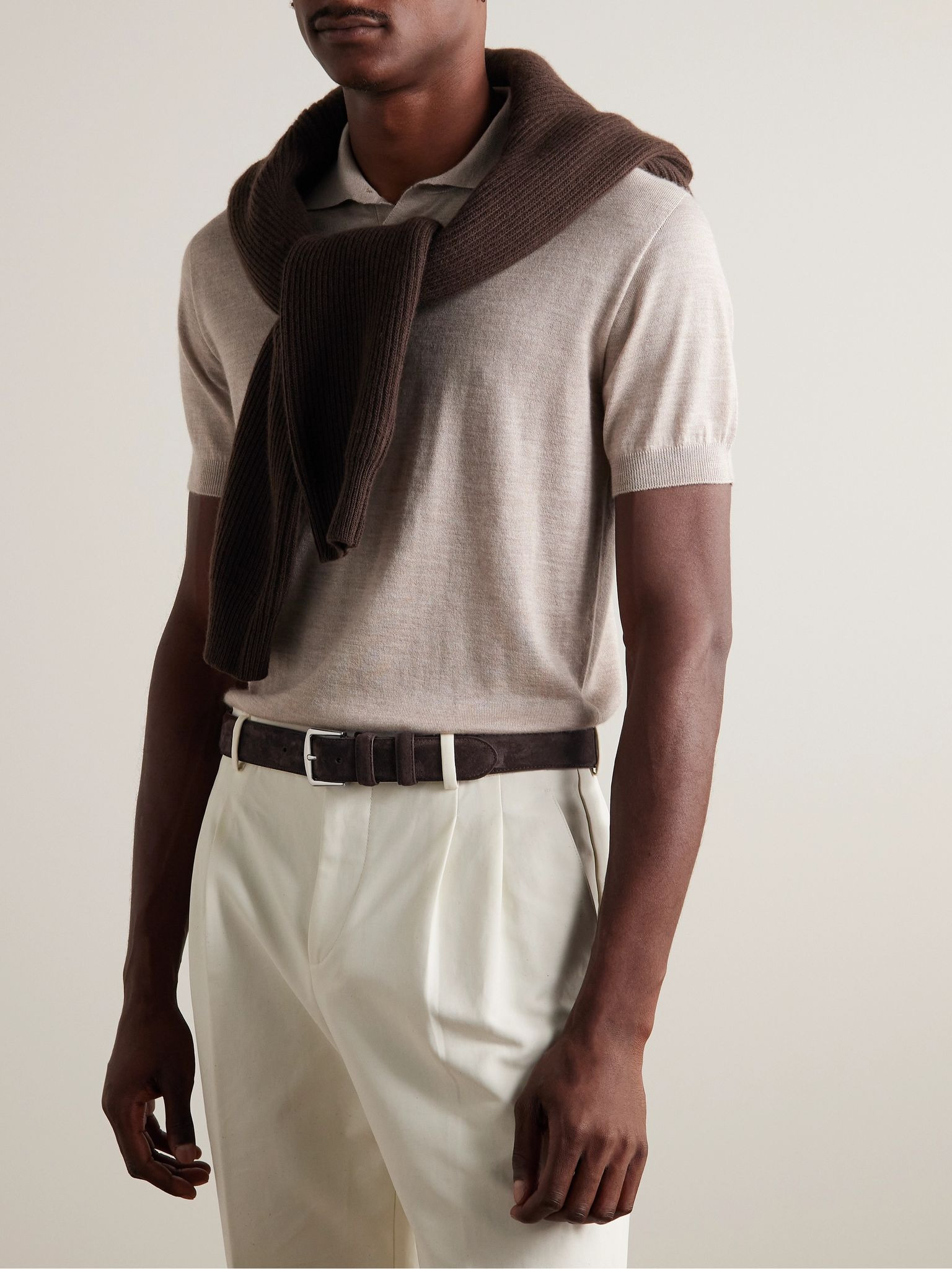 3.5cm Suede Belt Brown - 3