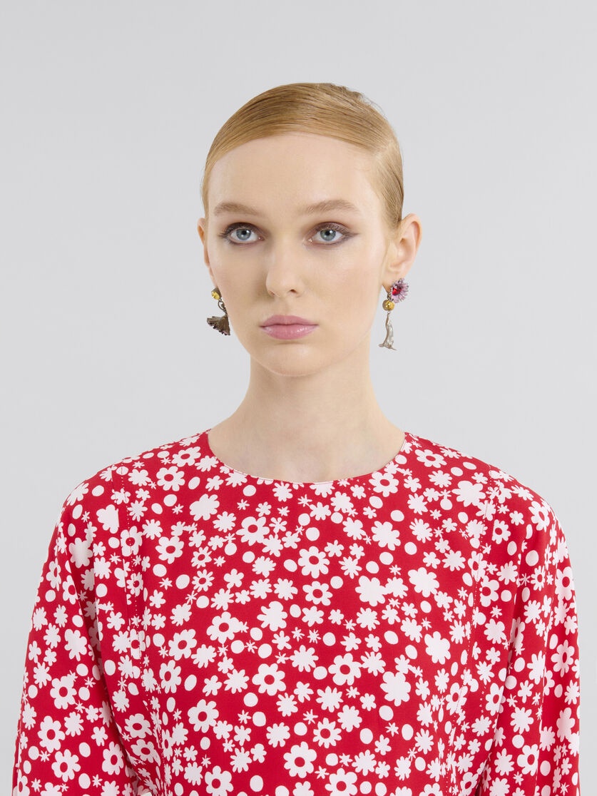 SATIN MIDI DRESS WITH RED AND WHITE POP FIELDS MOTIF - 4