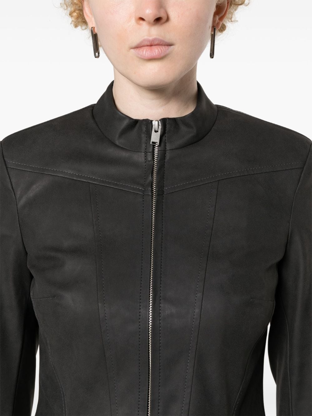 cropped faux-leather jacket - 5