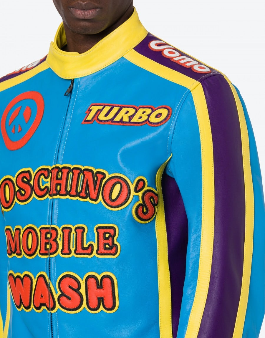 RETRO MOSCHINO LOGO LEATHER BIKER - 4