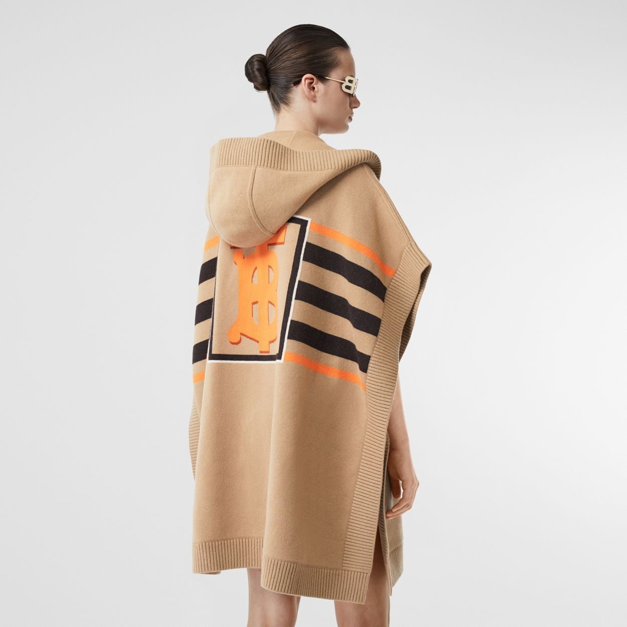 Monogram Motif Intarsia Wool Cashmere Blend Cape - 4