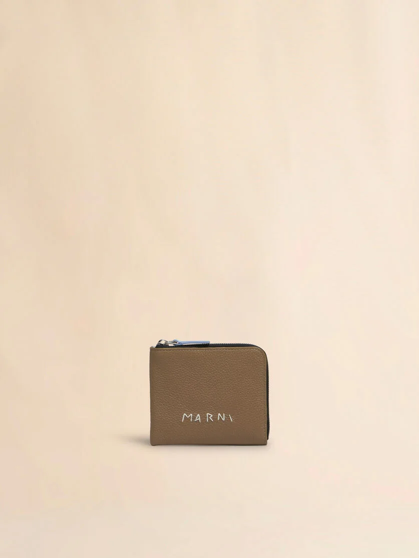 BROWN LEATHER ZIP-AROUND WALLET WITH MARNI MENDING - 1