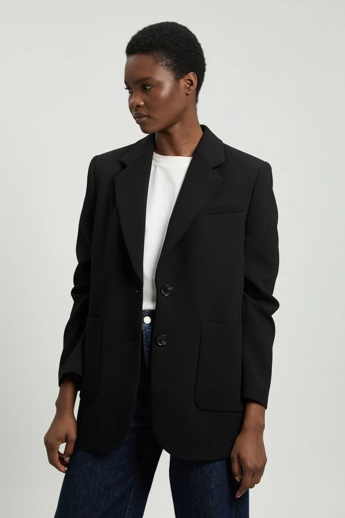 Compact Stretch Ruched Sleeve Detail Single Breasted Blazer - 1