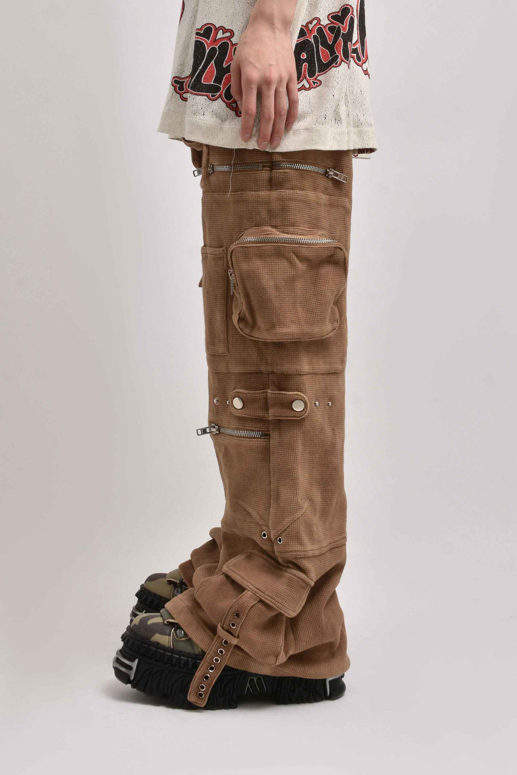 HEAVY WAFFLE CARGO PANTS / KHA - 4