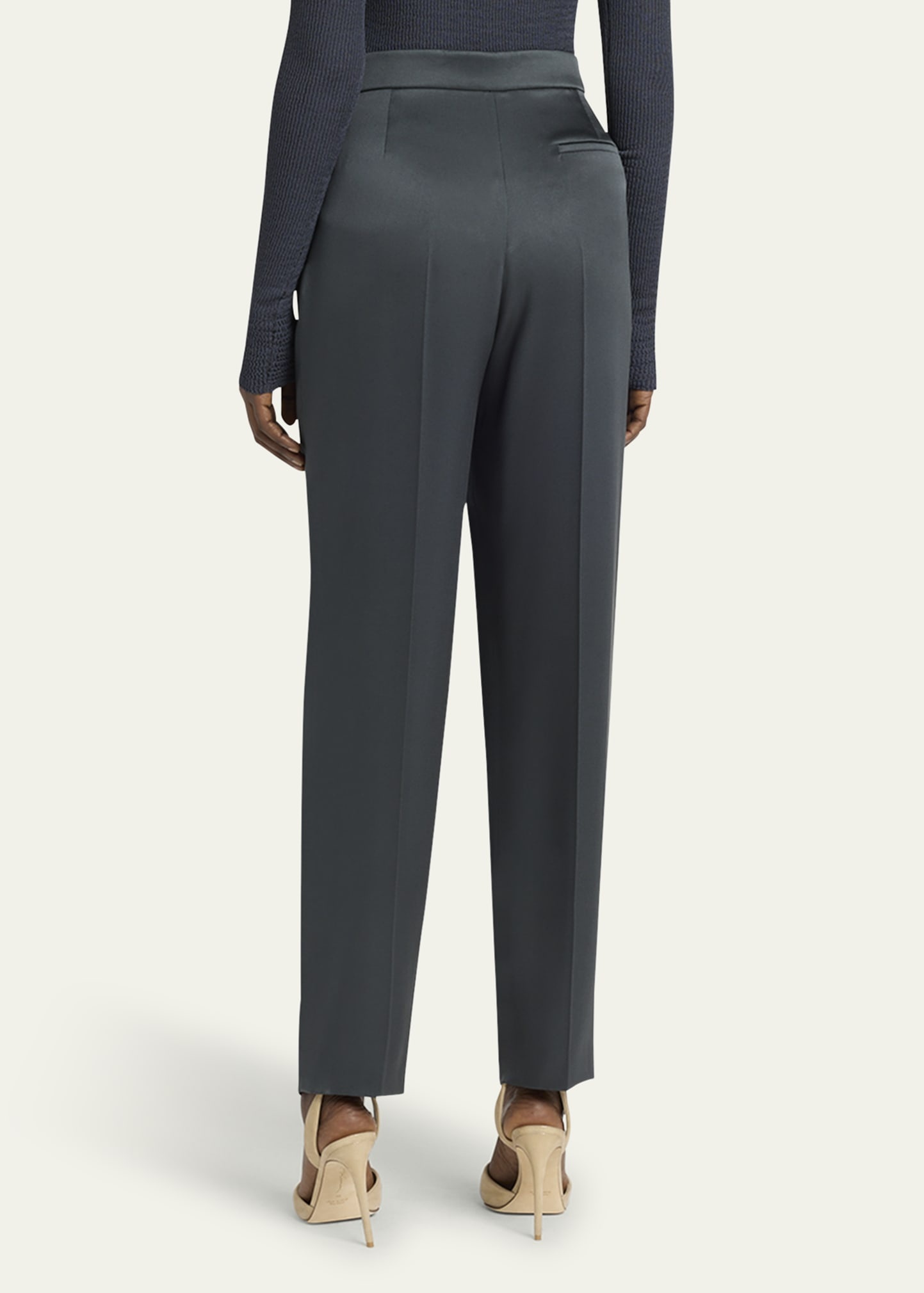 Silk Satin Pleated Straight-Leg Trousers - 3
