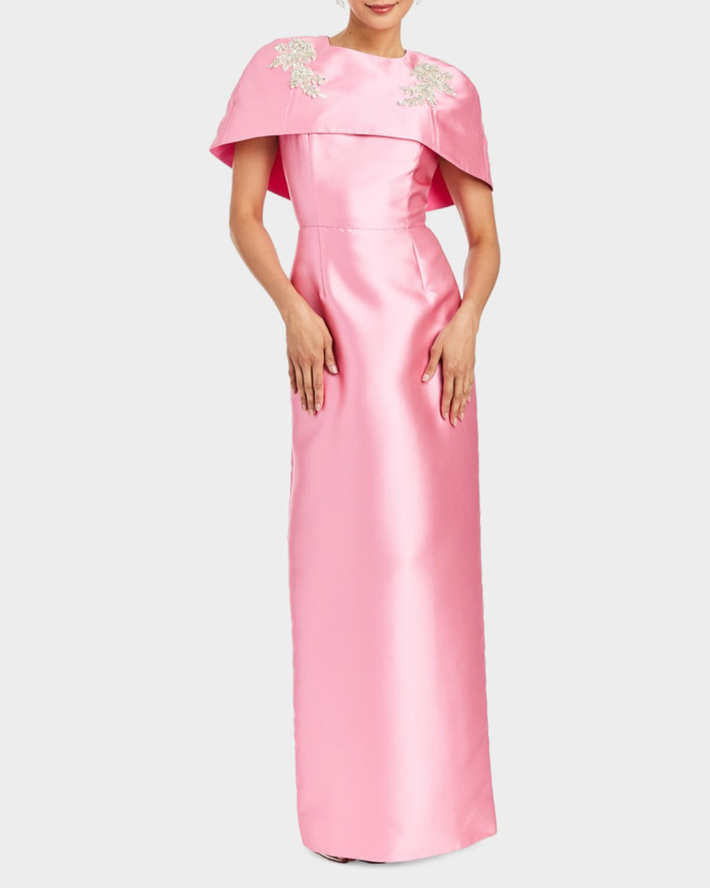 MESTIZA NEW YORK Eve Embellished Capelet Silk Twill Gown outlook