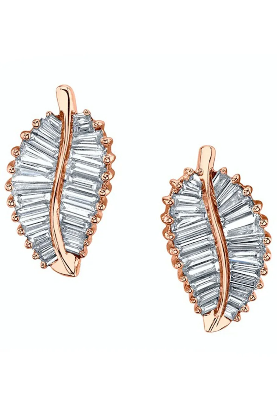 Rose Gold Palm Leaf Baguette Studs - 1