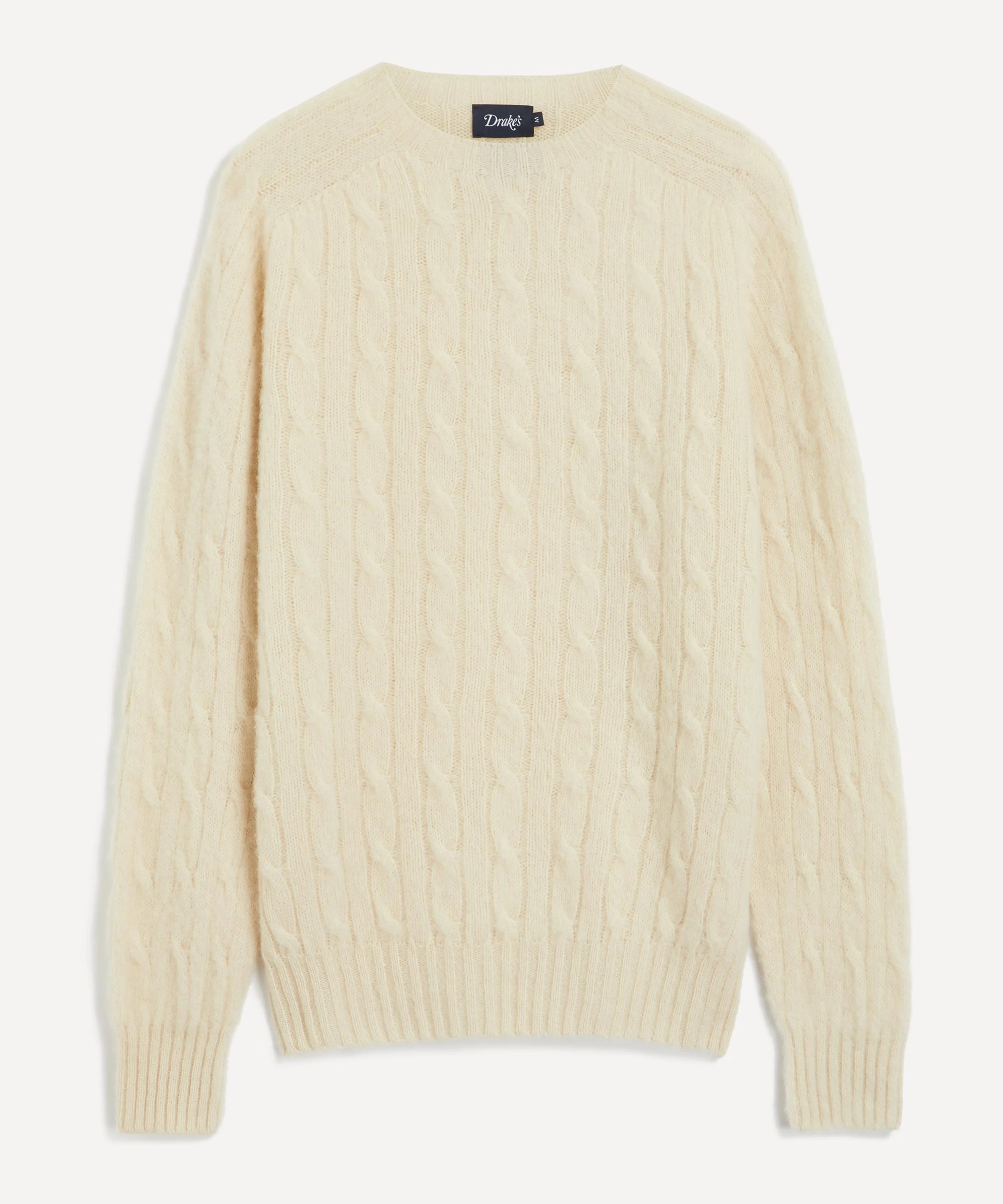 Ecru Brushed Shetland Cable Knit Crew Neck Jumper - 1