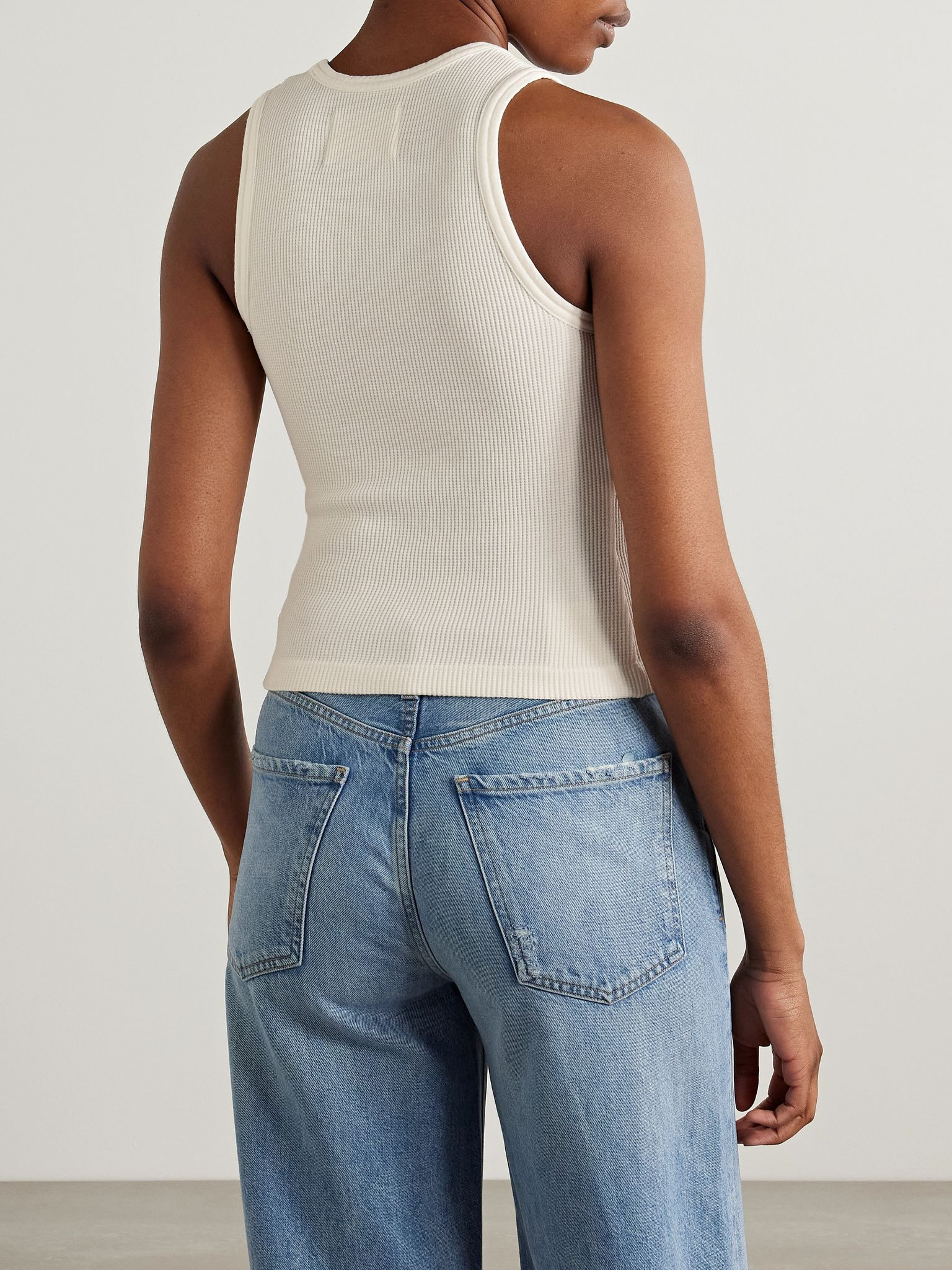 Inez waffle-knit cotton tank Cream - 4