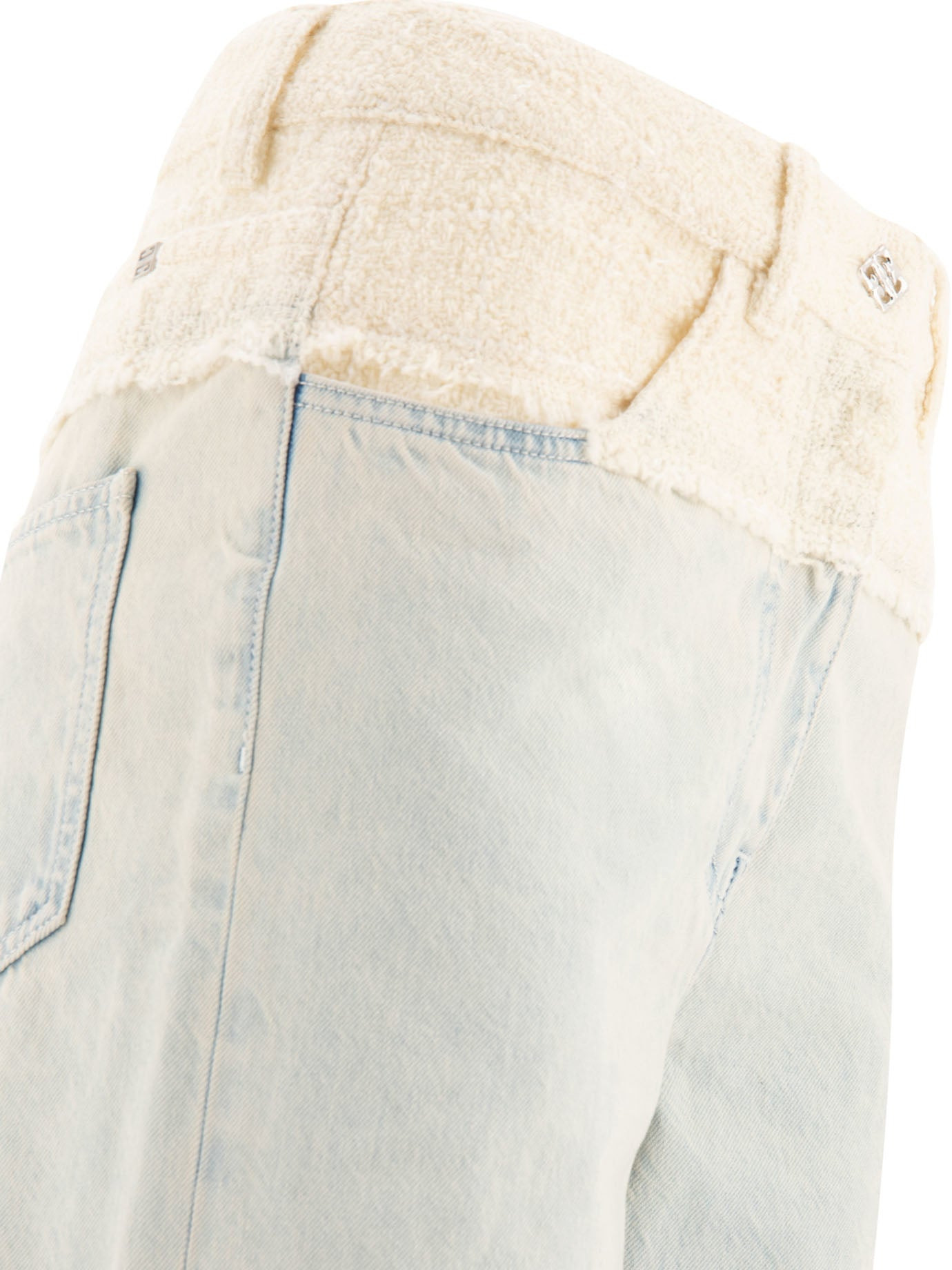 Givenchy Women Oversized Denim And Tweed Mixed Jeans With 4G Detail - 4