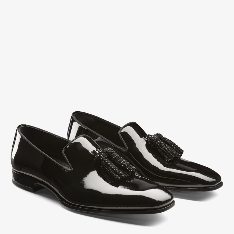 Foxley/M Black Patent Slip-On Shoes with Crystal Tassels 2