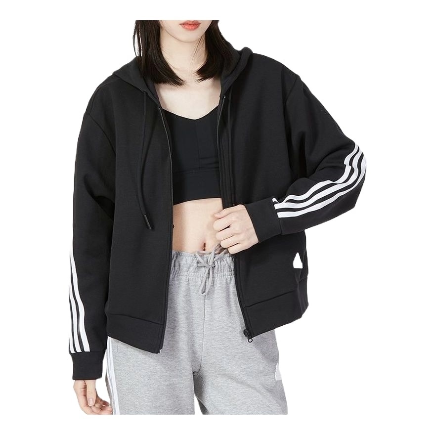 (WMNS) adidas Future Icons 3-Stripes Full-Zip Hoodie 'Black White' HT4715 - 3