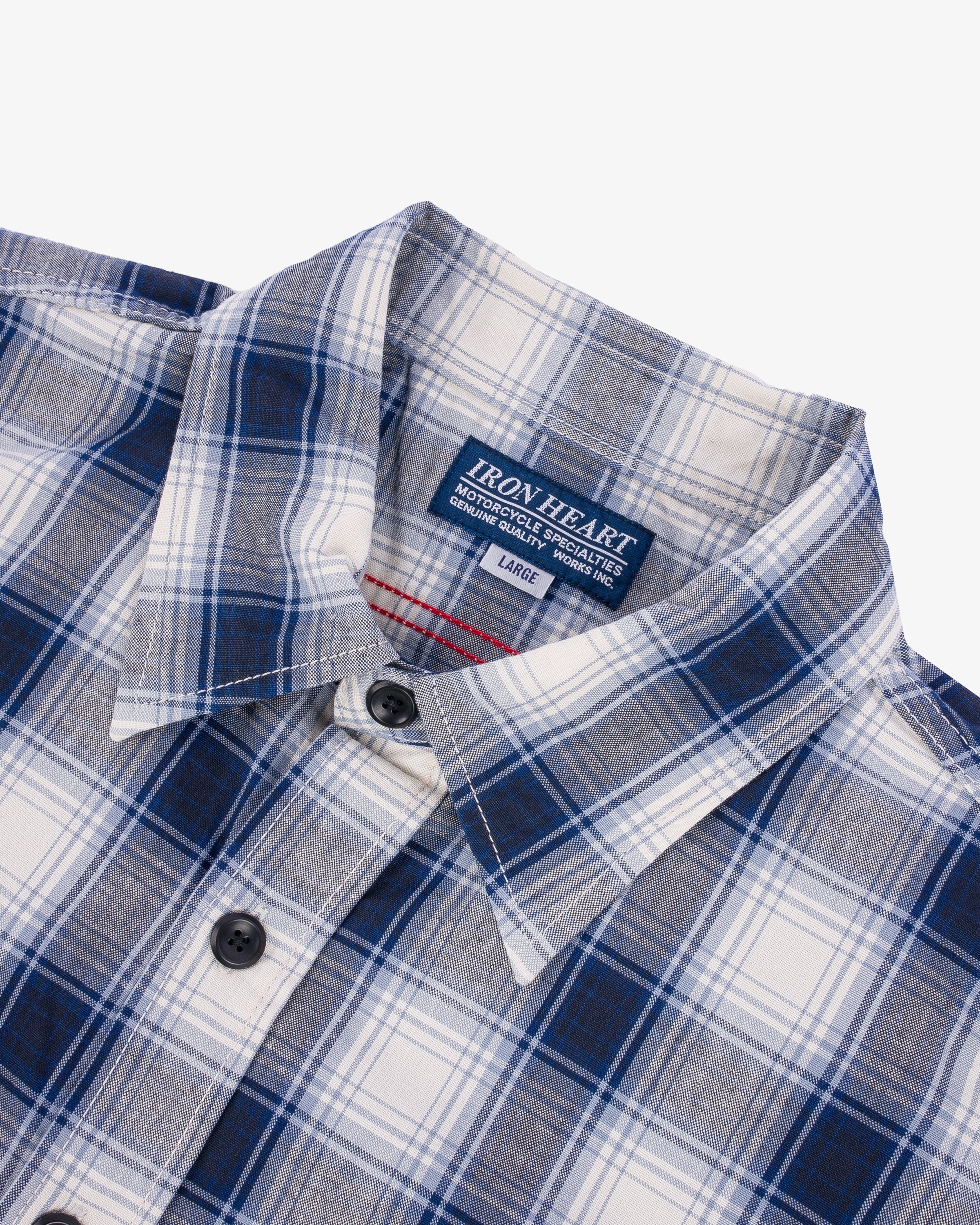 5OZ SELVEDGE SHORT SLEEVED MADRAS CHECK WORK SHIRT - BLUE - 6