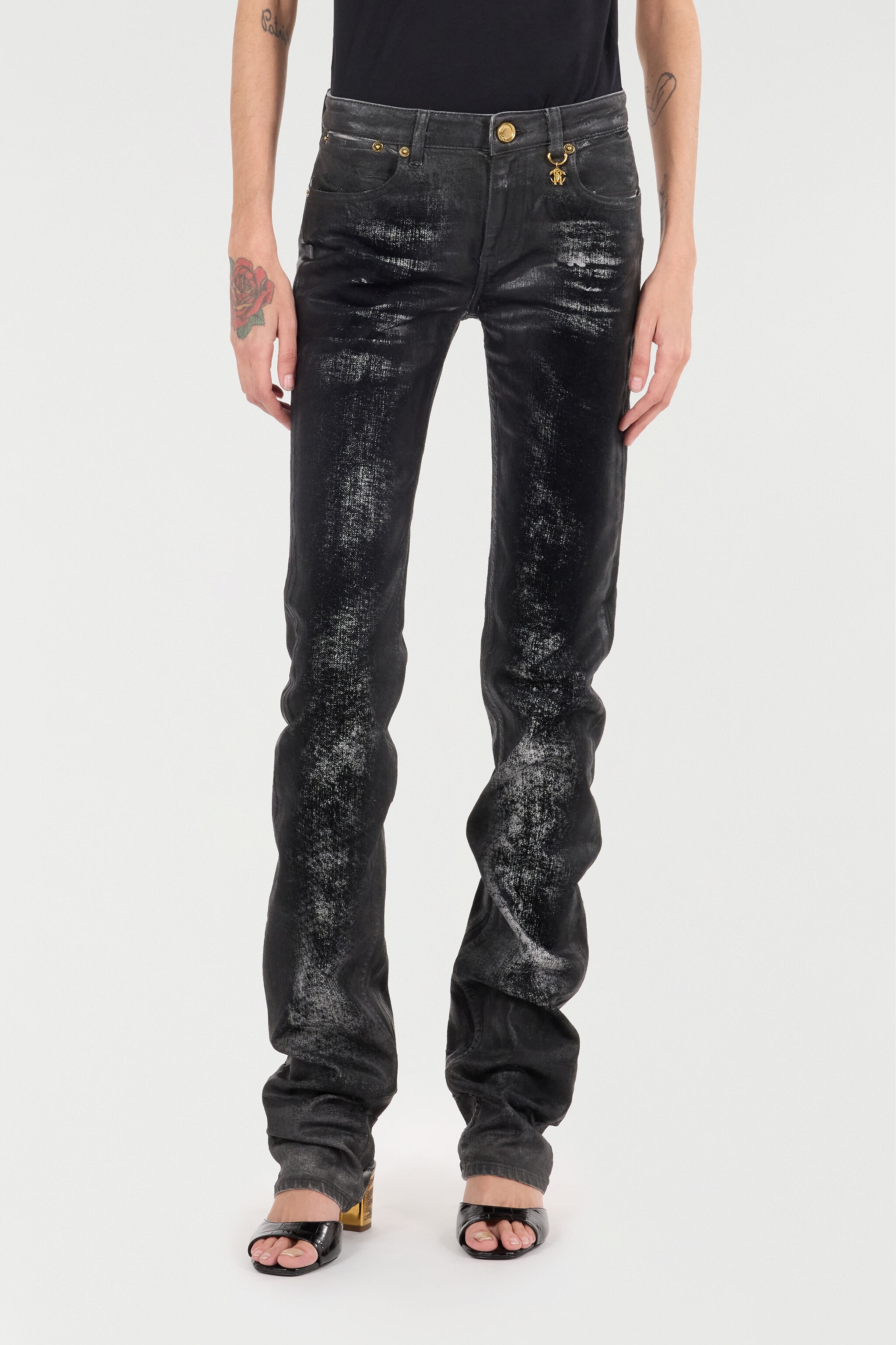 Distressed-Effect Python Skin Jeans - 3