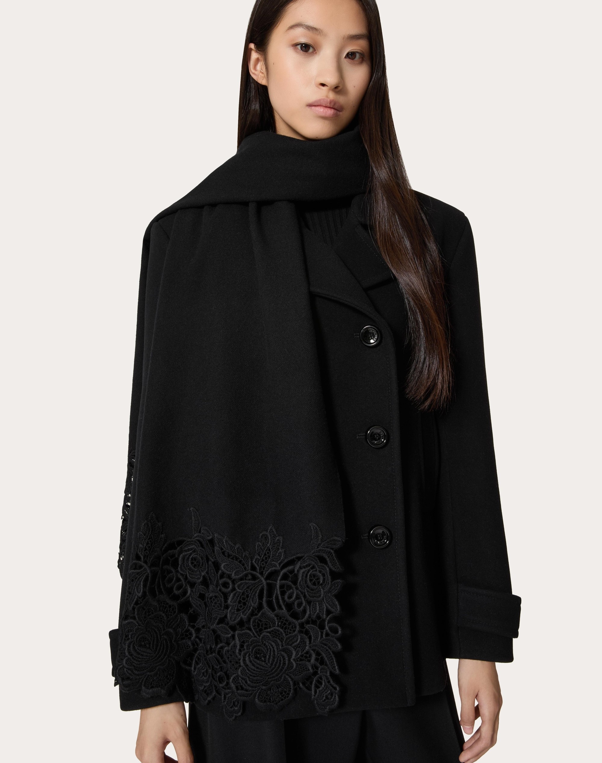 WOOL AND CASHMERE LACE SCARF WITH MACRAME LACE DETAIL - 4