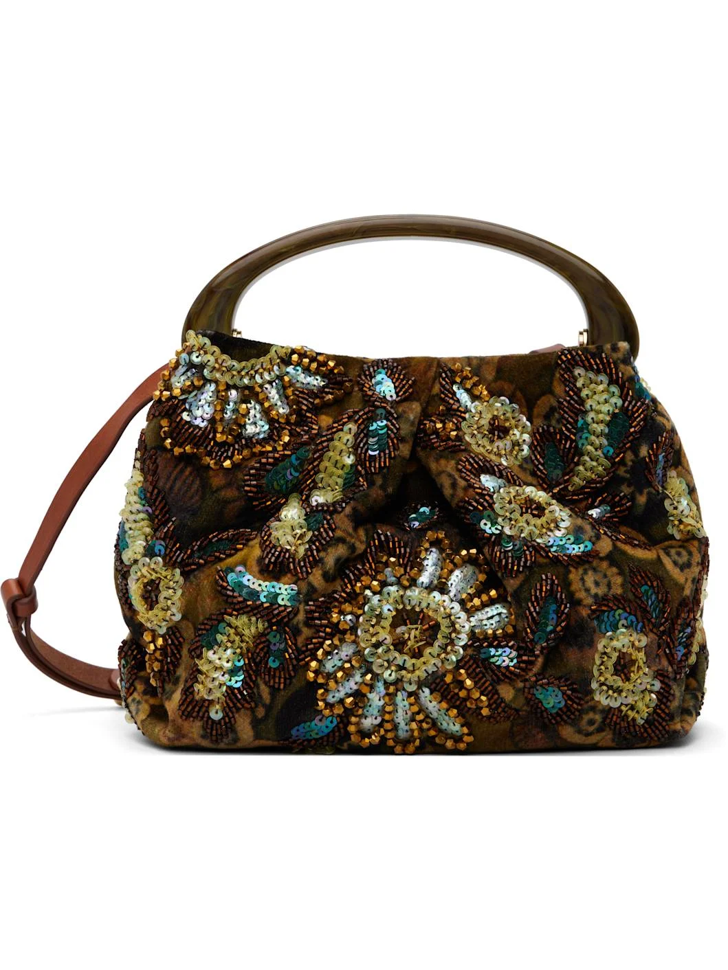 Khaki Small Embellished Resin Handle Bag - 1
