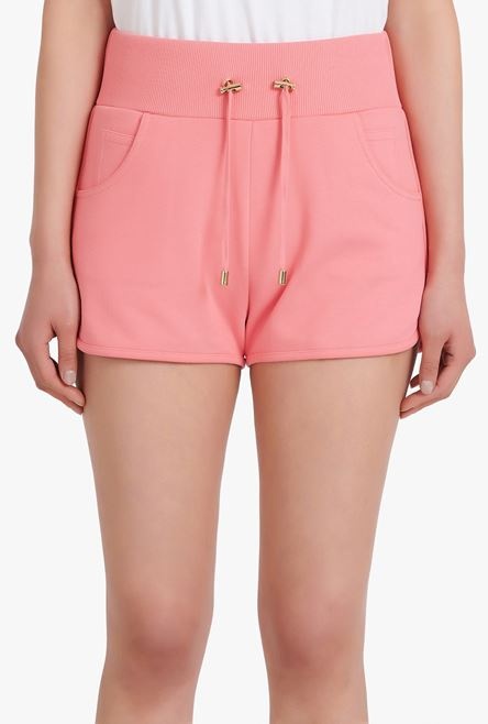Salmon pink and white eco-designed knit shorts - 5