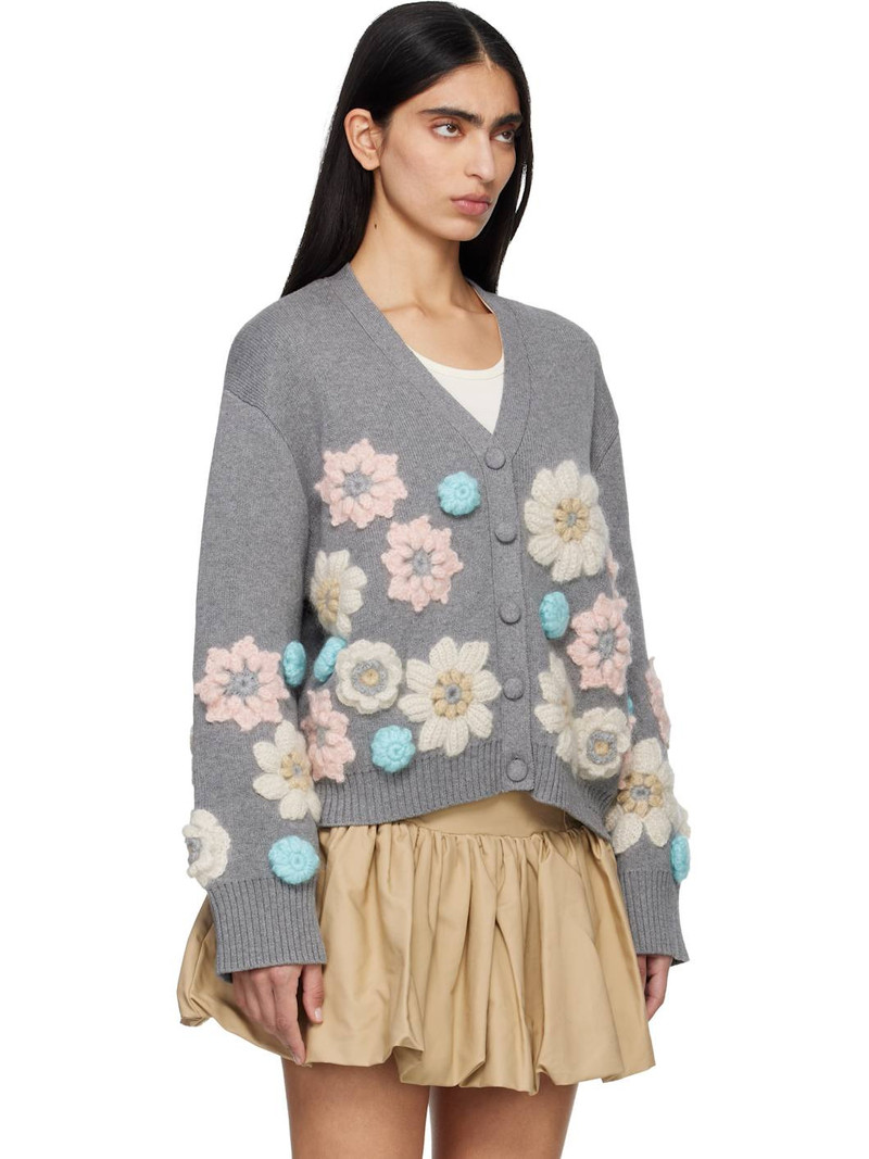 Gray Cotton Cashmere Flower Cardigan 2