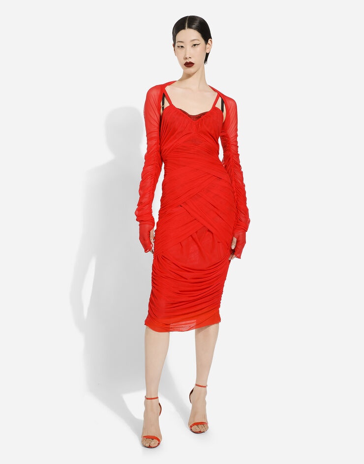 Tulle draped calf-length dress - 3