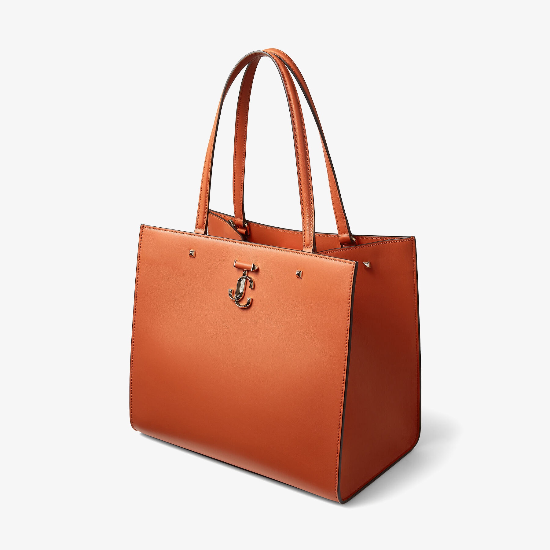 JIMMY CHOO Varenne Tote Bag Dark Amber Orange Fine Shiny Calf Leather Tote  Bag with Light Gold JC Emblem | REVERSIBLE