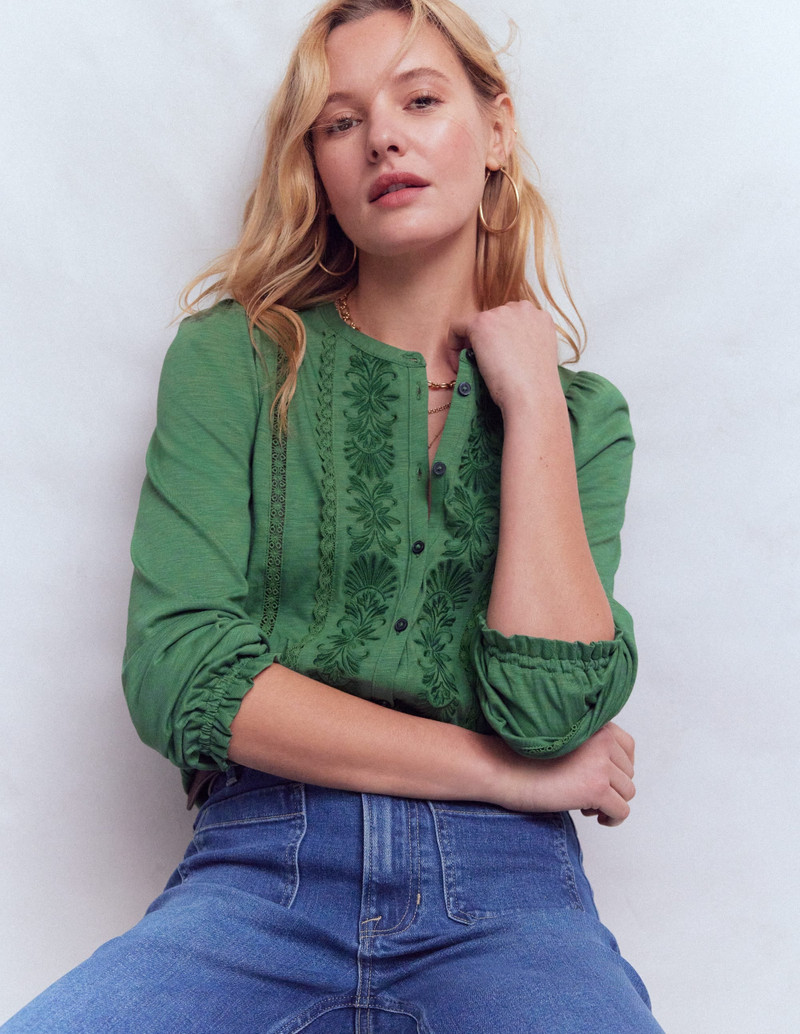 Embroidered Jersey Shirt-Willow Green 5