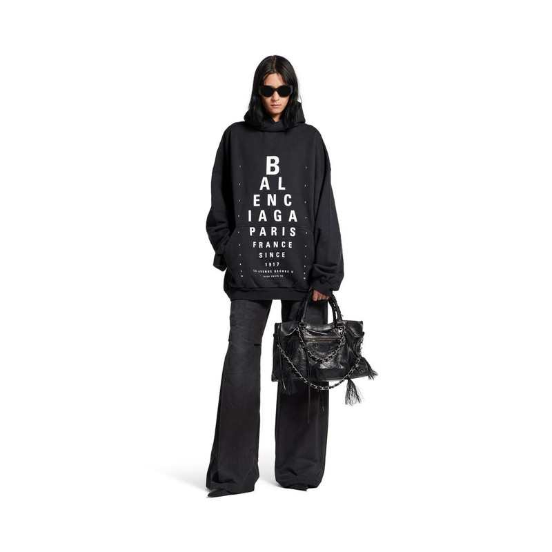 BALENCIAGA Women's Optical Hoodie Large Fit in Black/white outlook