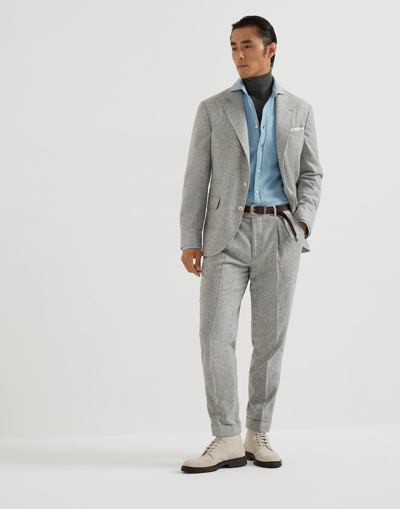 Silk, wool and cashmere flecked Prince of Wales flannel deconstructed blazer - 5
