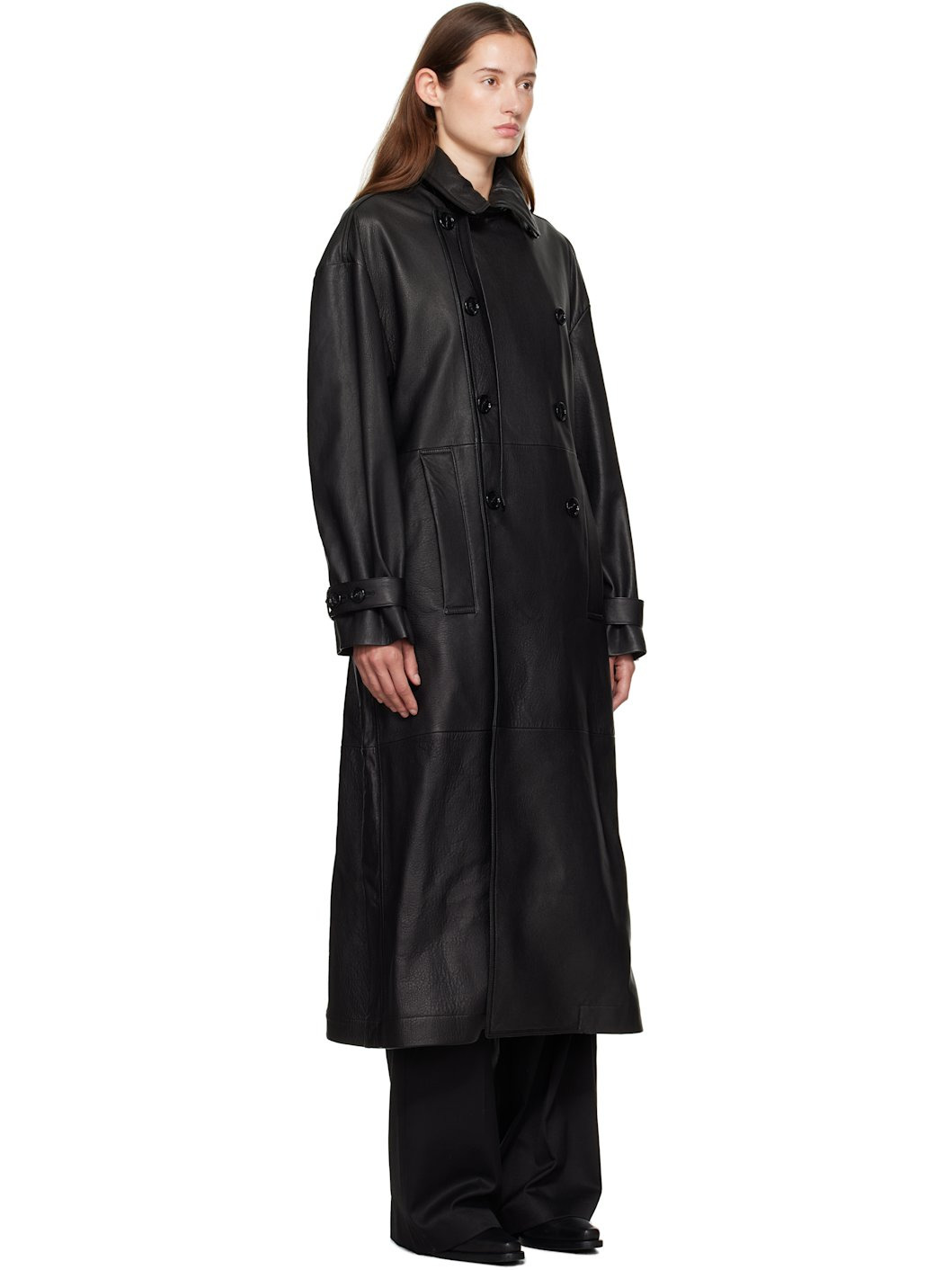 Black Ansa Double-Breasted Trench Coat - 2