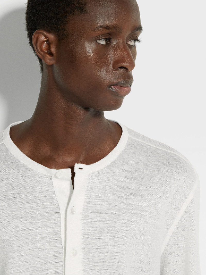 ZEGNA OPTICAL WHITE LINEN POLO SHIRT outlook