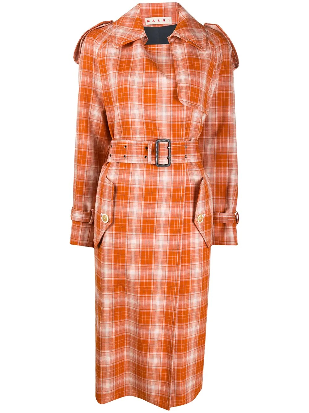 boxy fit checked trench coat - 1