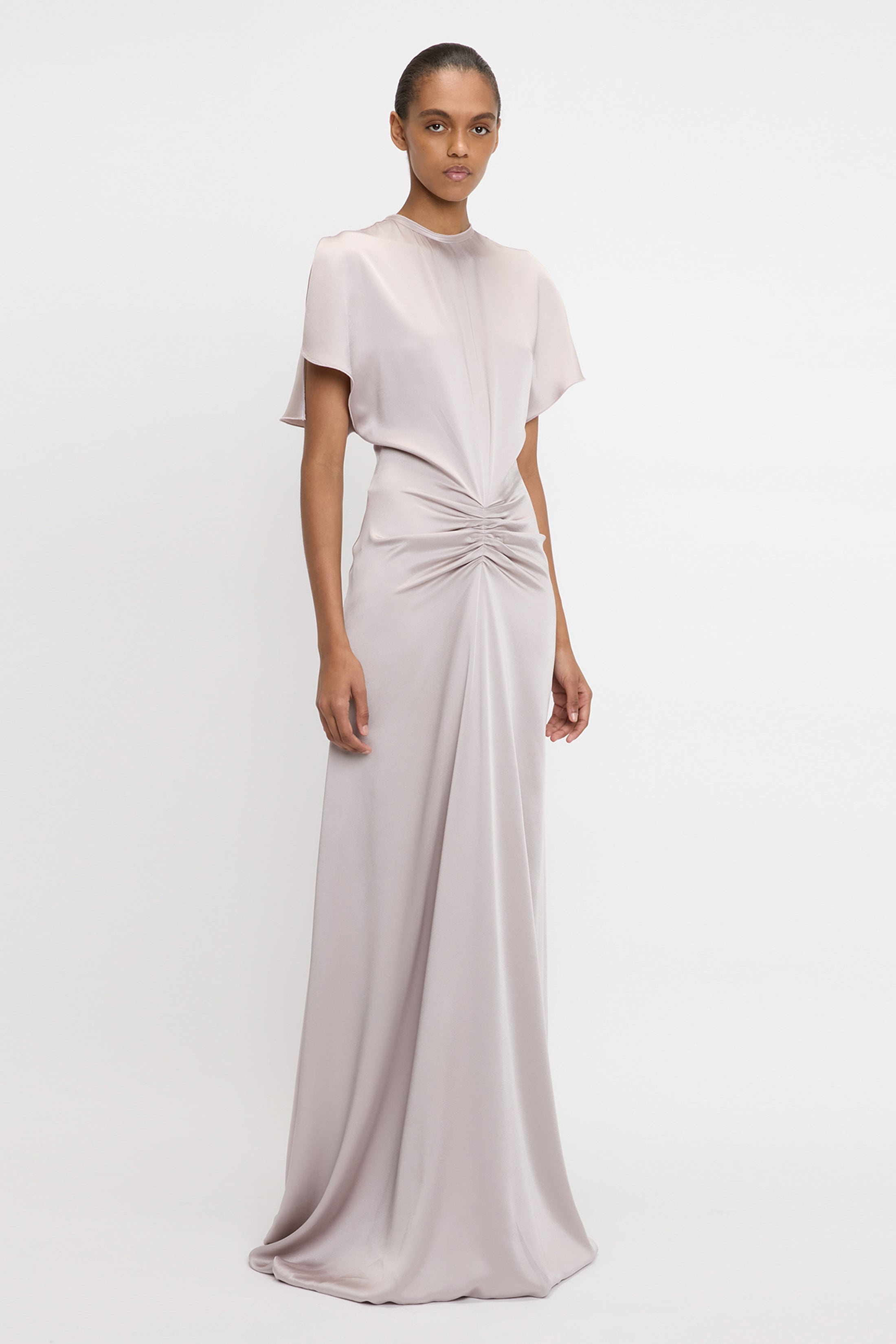 Gathered Waist Floor-Length Dress In Heather - 3