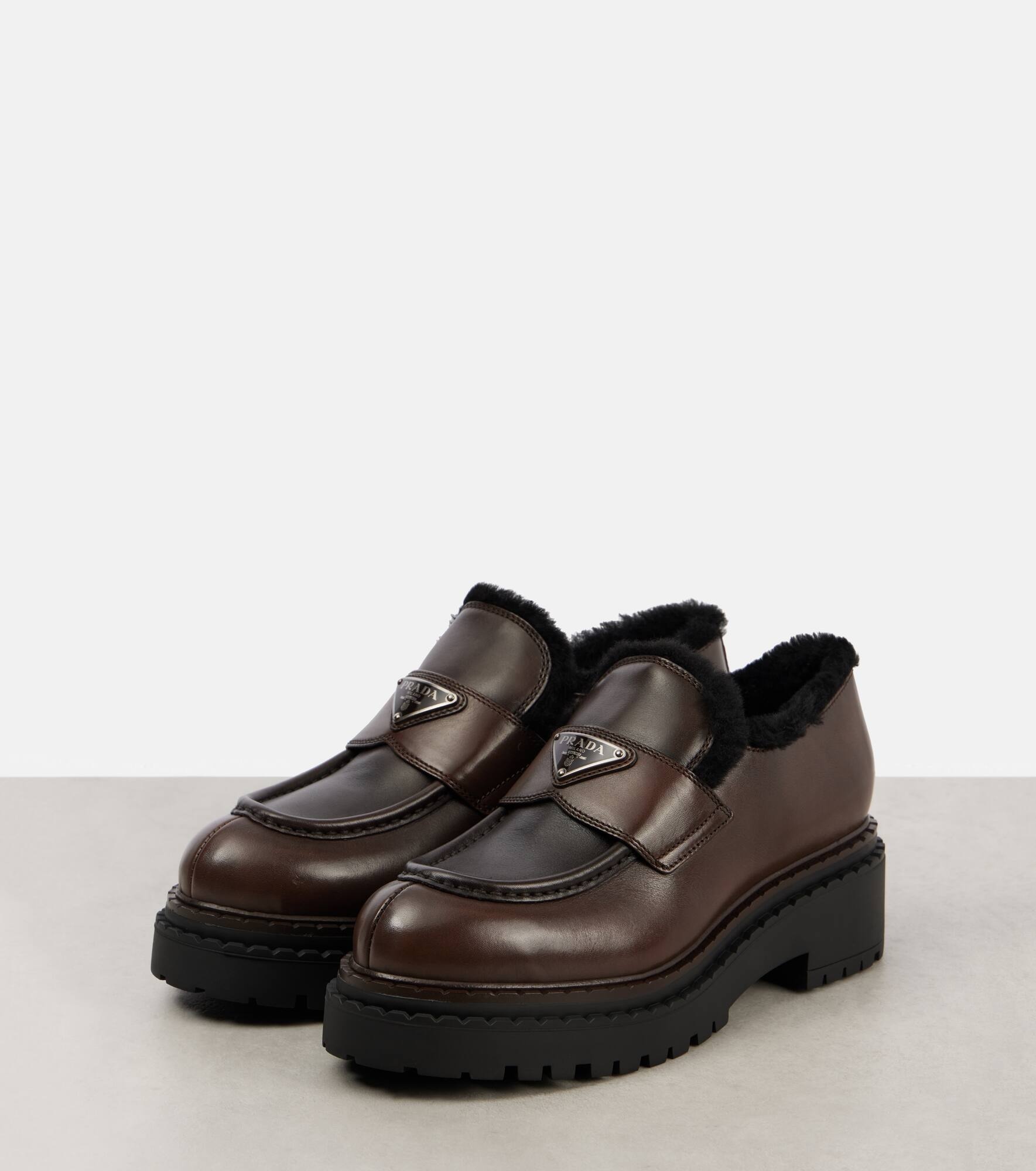 Shearling-lined brushed leather loafers - 4