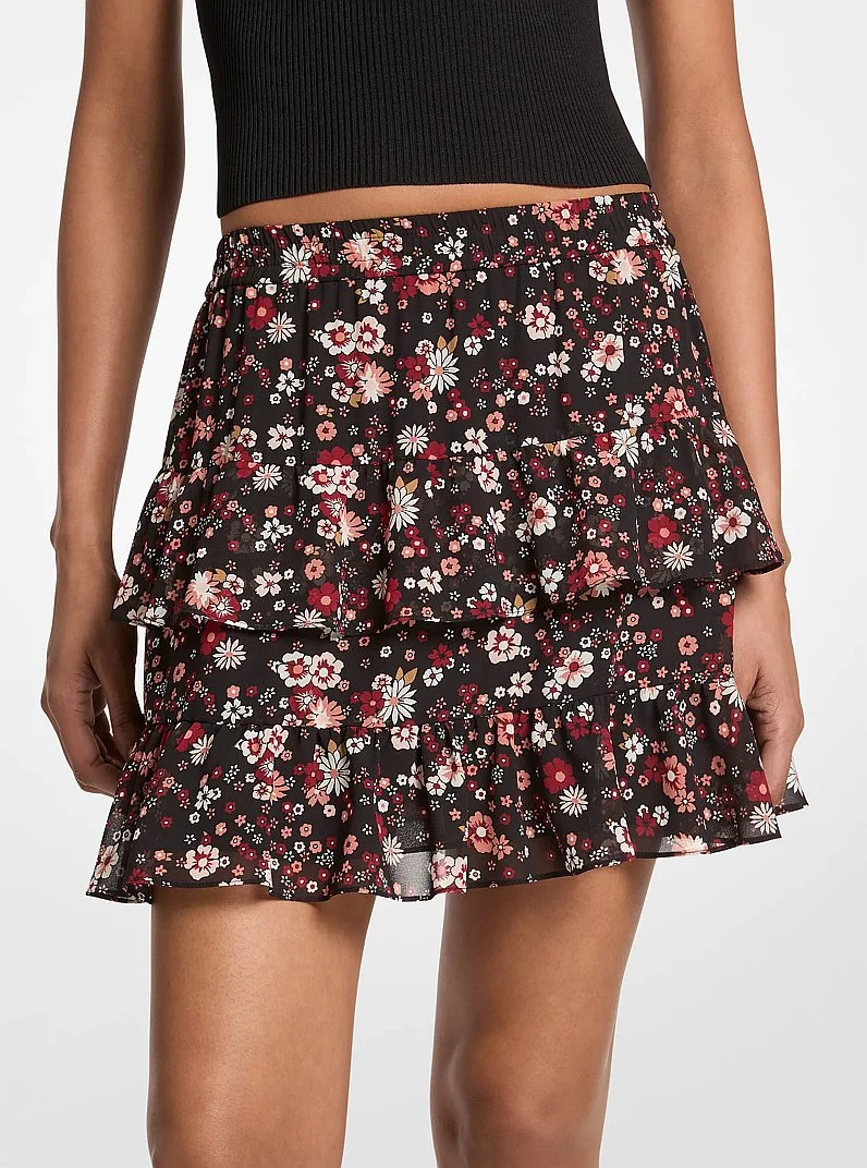 Floral Print Georgette Skirt - 1