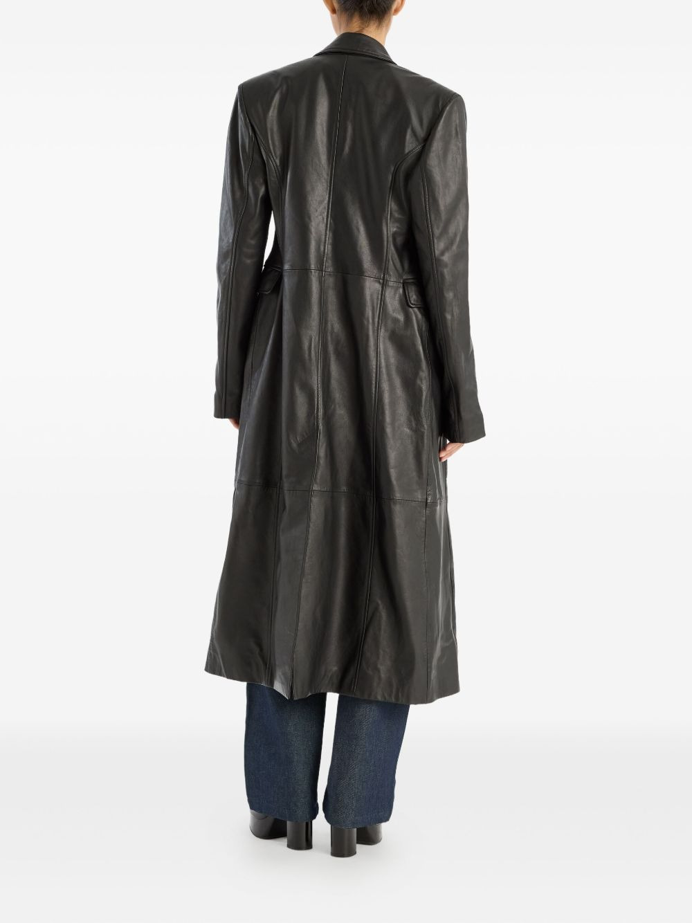 double-breasted leather coat - 3